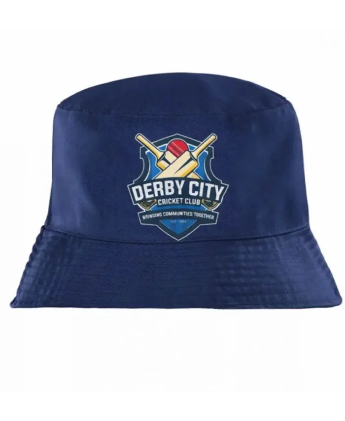 Navy Blue Derby City Cricket Club Bucket Hat with Crossed Bats Logo