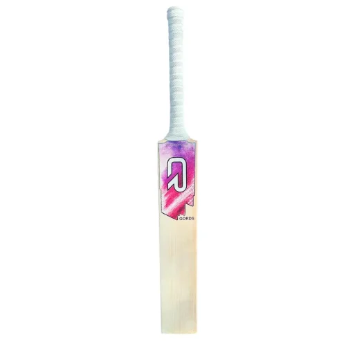 professional English willow cricket bat featuring modern pink-purple gradient design and ergonomic white handle